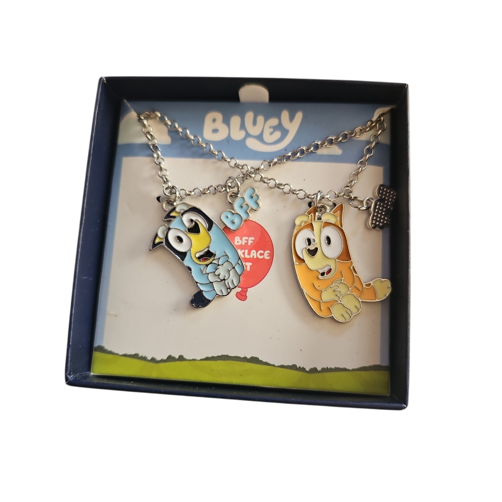 Bluey BFF 2 Necklace Set With BFF Pendant Enamal Silver Color BLUEY Show